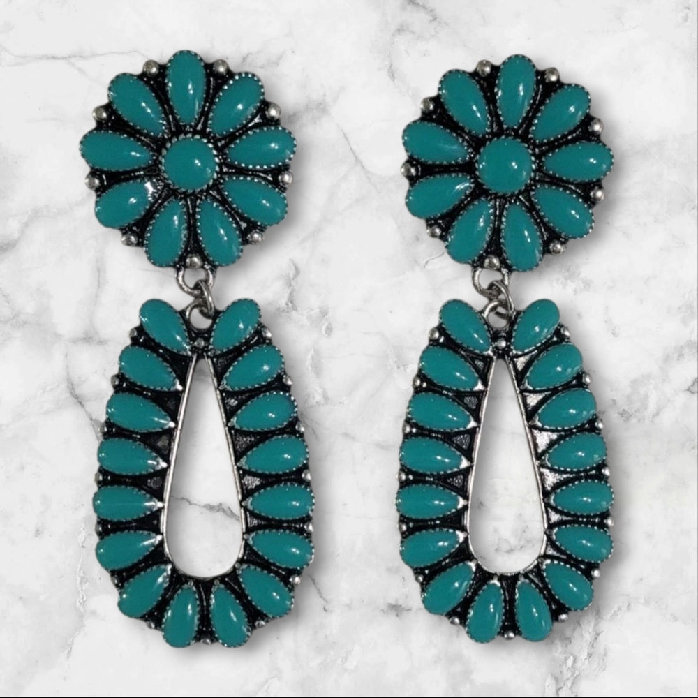 Turquoise Squash Blossom Earrings New - Picture 4 of 4
